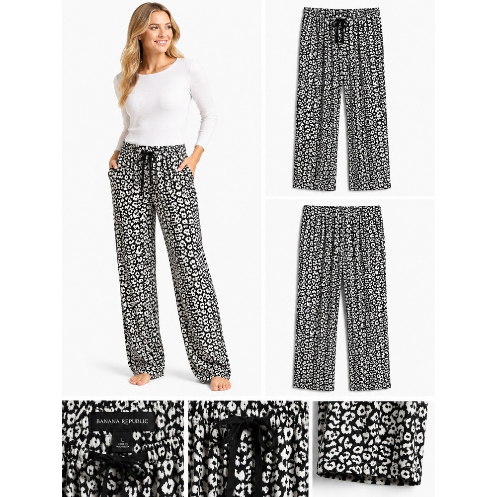 Banana Republic Pajama Pants L Leopard Print Drawstring Loungewear Sleep
